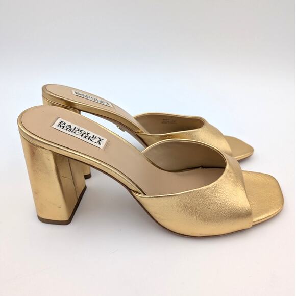 Badgley Mischka Cadence Women's Heeled Slide Sandal Leather Gold Size US9 EU40 - Picture 3 of 11